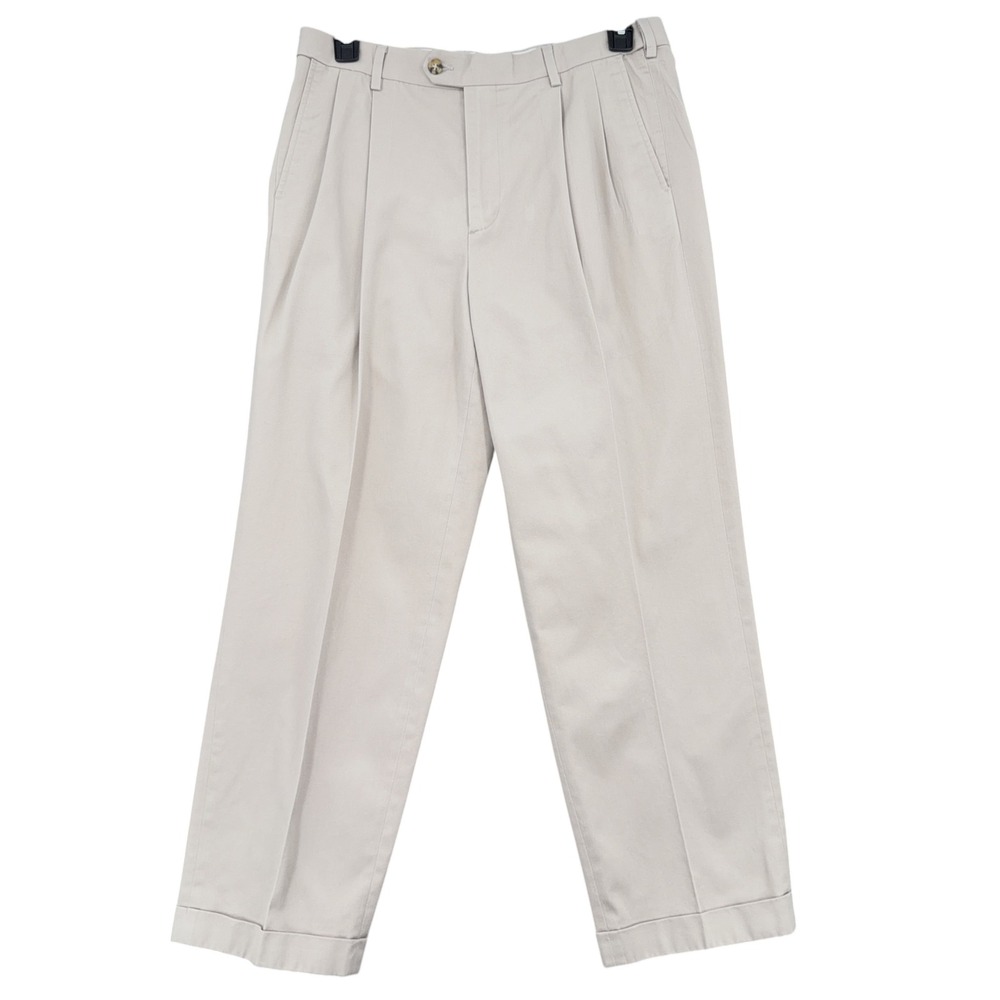 Saddlebred Pleated Chino Pants Mens 34x30 Cotton Polyester Khaki